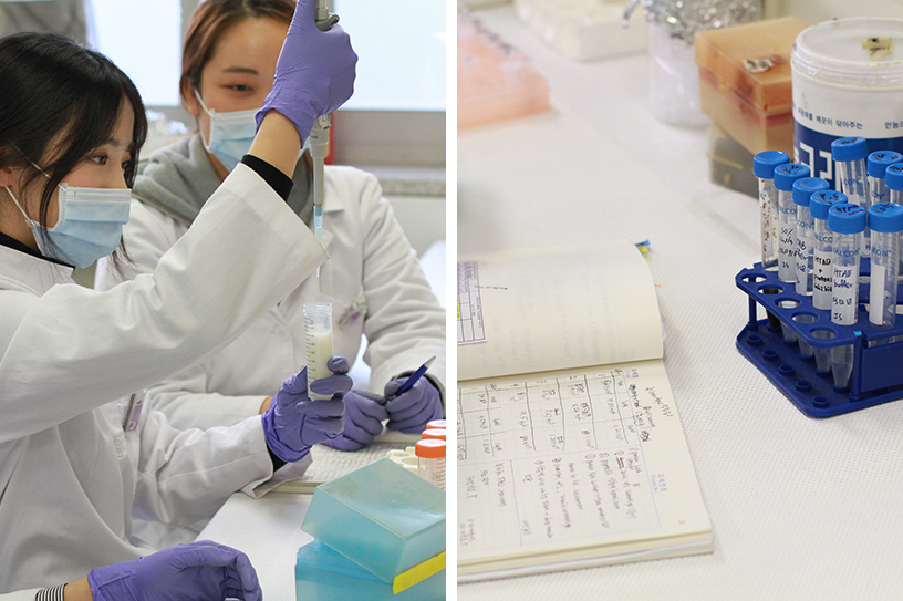 아로리 독자 여러분을 위해 선배들이 직접 실험하는 과정을 보여주고 있어요