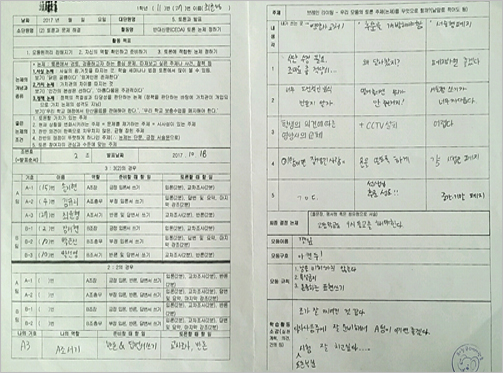 ‘모둠짜기와 논제 정하기’ 활동지 작성 사례