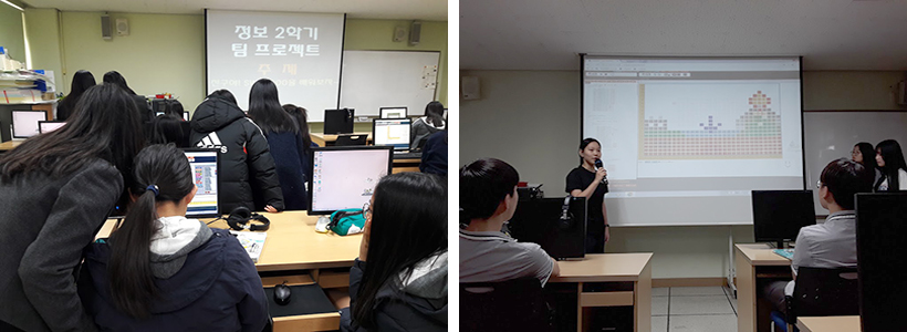 플레이봇 팀프로젝트 진행 장면(좌), 플레이봇 팀프로젝트 발표 장면(우)