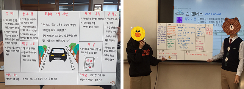 린캔버스 작성하기(좌), 린캔버스 발표하기(우)