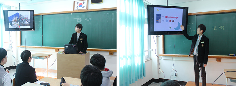 학급 TED 발표회 장면(좌), 개인별 독서 프로젝트 나도 독서왕(우)